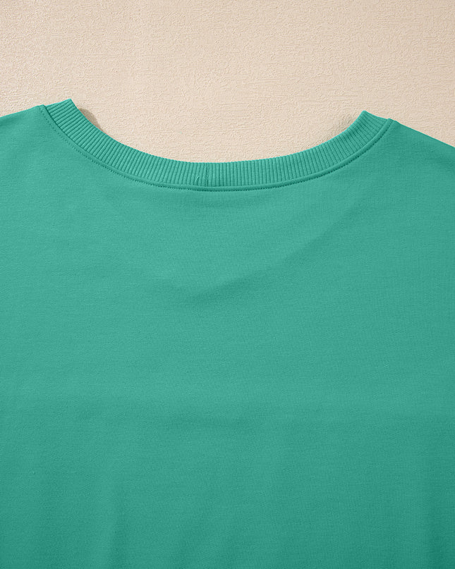 Meadow Mist Green Solid Loose V Neck Half Sleeve Tee and Shorts Set