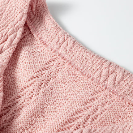 Gossamer Pink Cable Knit V Neck Cardigan Shorts Set