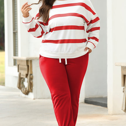 Brown Stripe Striped Drop Shoulder Pullover and Jogger Pants Set