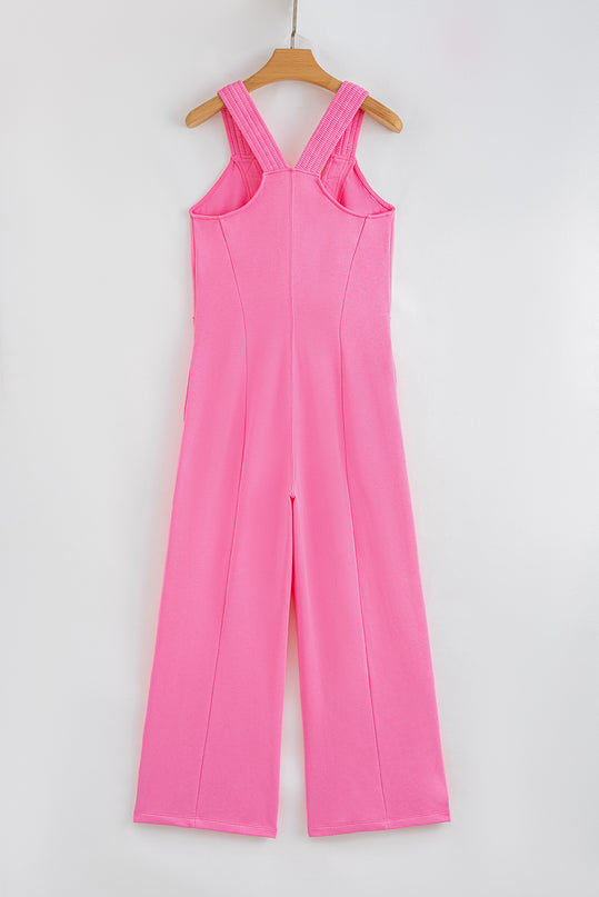 Bonbon Raw Seam Patchwork Wide Leg Loose Jumpsuit