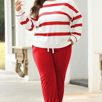 Brown Stripe Striped Drop Shoulder Pullover and Jogger Pants Set