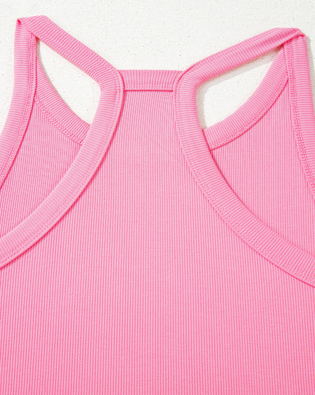 Sachet Pink Slim Ribbed Tank Top and Sweatpants Set