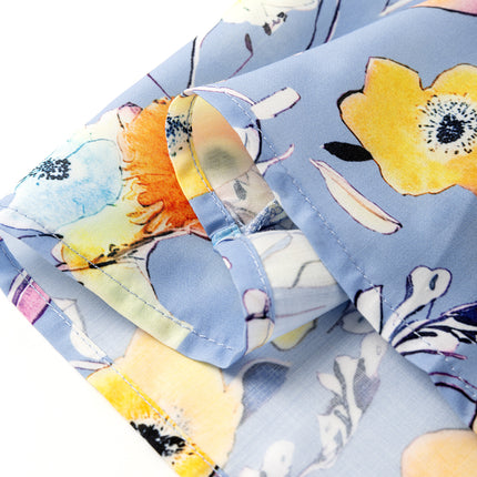 Sky Blue Flutter Sleeve V Neck Floral Top