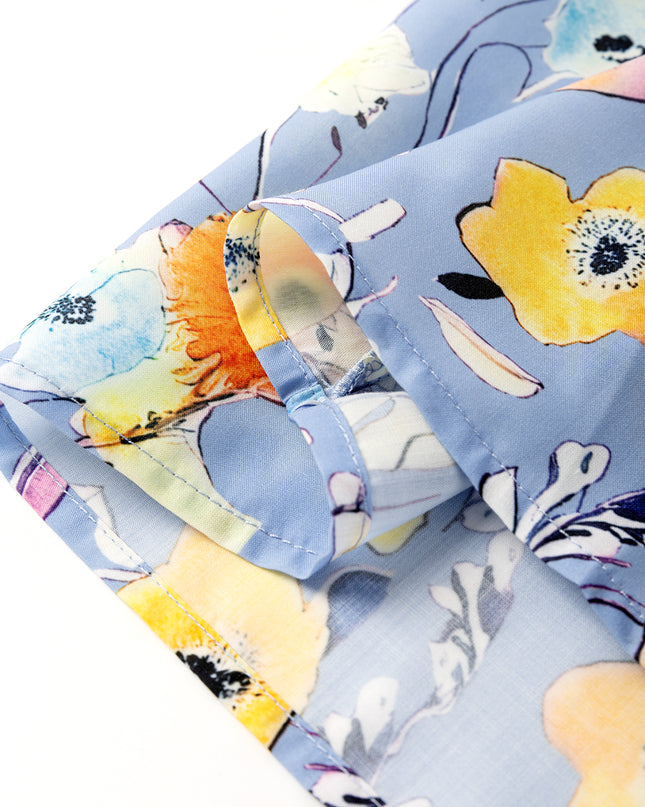 Sky Blue Flutter Sleeve V Neck Floral Top