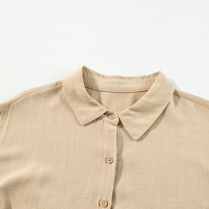 Tan Puff Sleeve Buttoned Tiered Pleated Shirt Mini Dress