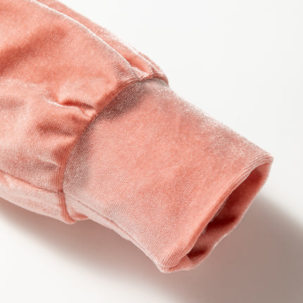 Peach Blossom Velvet Zip-up Hoodie and Wide Leg Pants Set