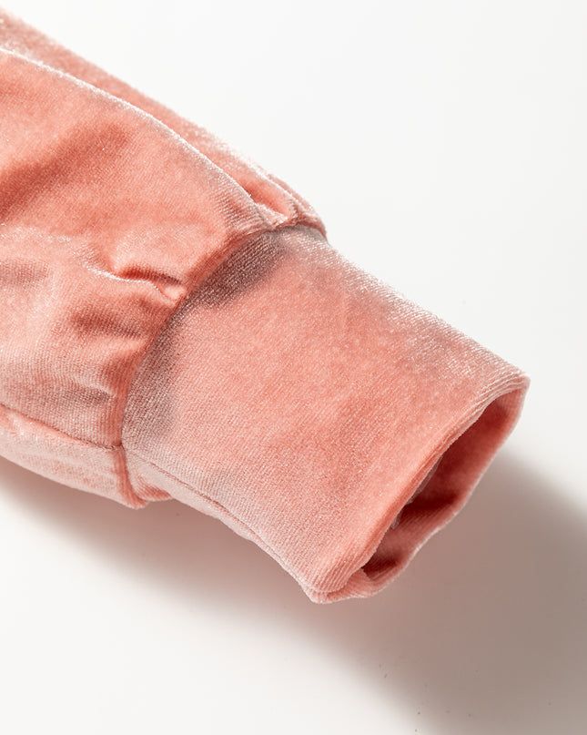 Peach Blossom Velvet Zip-up Hoodie and Wide Leg Pants Set