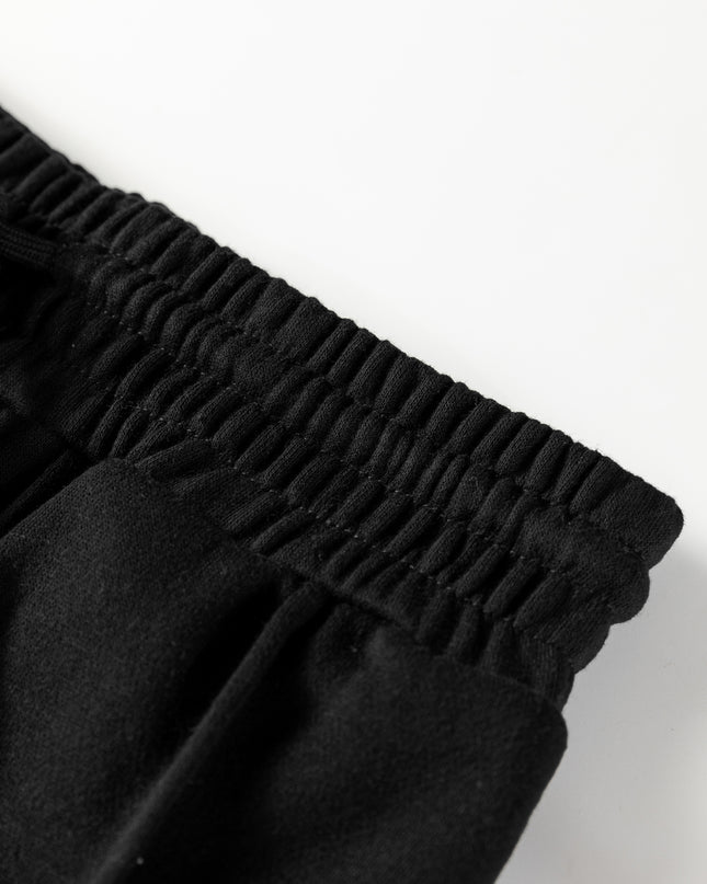 Black Seamed Drawstring High Waist Wide Leg Sweatpants