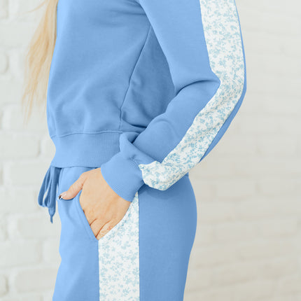 Beau Blue Floral Patchwork Drop Shoulder Pullover and Sweatpants Lounge Set