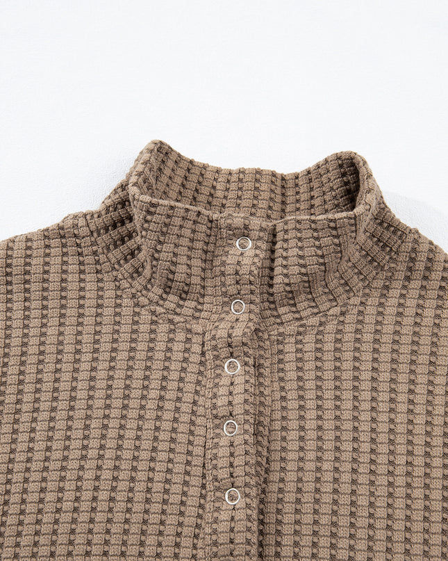 Casual Solid Color Textured Snap Button Collared Baggy Top