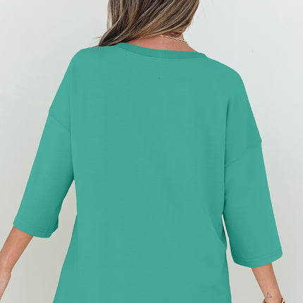 Meadow Mist Green Solid Loose V Neck Half Sleeve Tee and Shorts Set