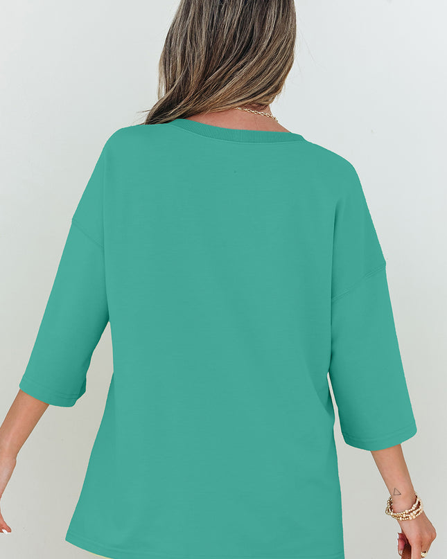 Meadow Mist Green Solid Loose V Neck Half Sleeve Tee and Shorts Set