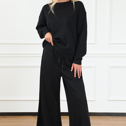 Navy Blue Ultra Loose Textured 2pcs Slouchy Outfit Set