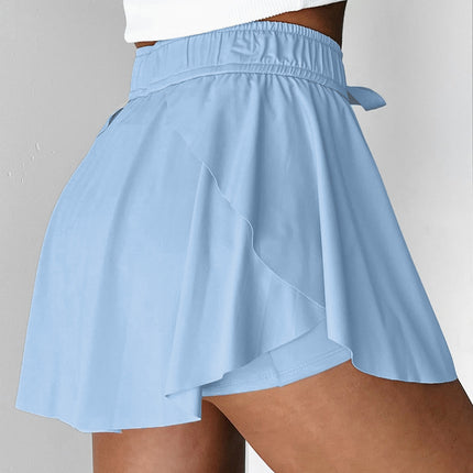 Black Drawstring High Waist Lined Tennis Skorts