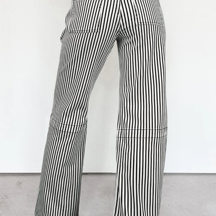 Black Stripe Patch Pocket High Waist Shift Denim Jeans