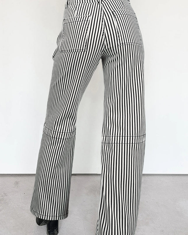 Black Stripe Patch Pocket High Waist Shift Denim Jeans