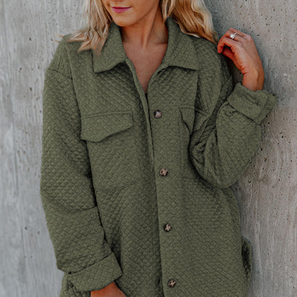 Black Retro Quilted Flap Pocket Button Shacket