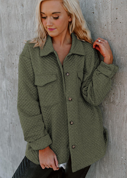 Black Retro Quilted Flap Pocket Button Shacket