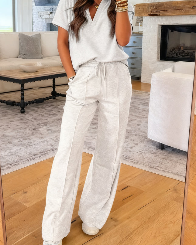 Light Grey Polo Tee Casual Pant Set
