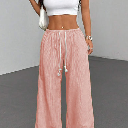 Pink Stripe Drawstring Plus Size Loose Pants