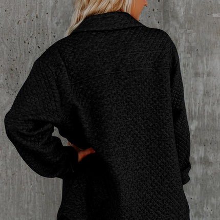 Black Retro Quilted Flap Pocket Button Shacket