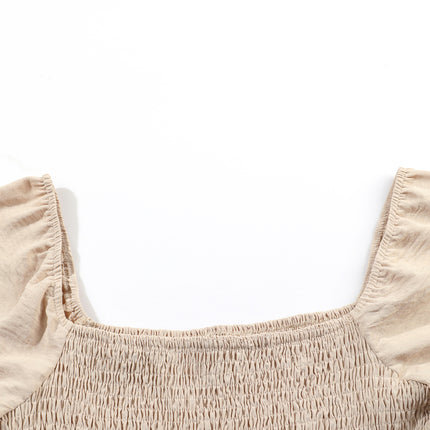 Apricot Short Bubble Sleeve Smocked Wide Leg Jumpsuit