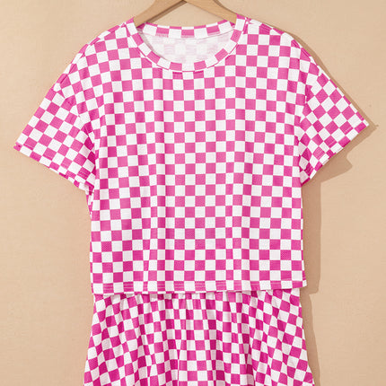 Black Checkerboard T Shirt and High Waist Skorts 2 Piece Outfit set
