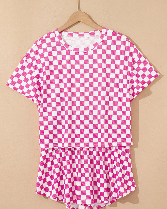 Black Checkerboard T Shirt and High Waist Skorts 2 Piece Outfit set