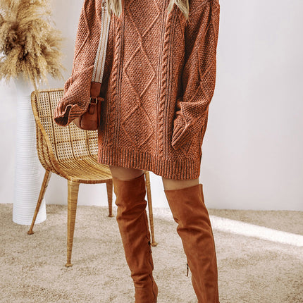 Cable Knit Drop Shoulder Sweater Dress