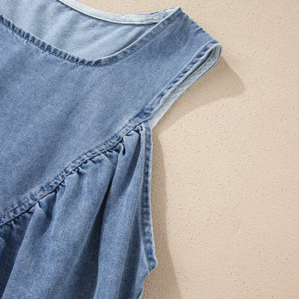 Myosotis Denim Pleated Patchwork Sleeveless Top