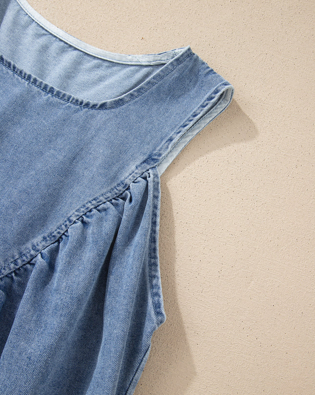 Myosotis Denim Pleated Patchwork Sleeveless Top