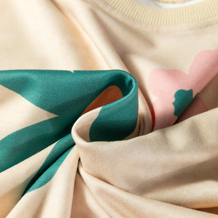 Khaki Washed French Terry Flower Print Sweatshirt