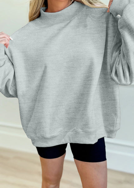 Gray Solid Color Oversized Mock Neck Sweatshirt