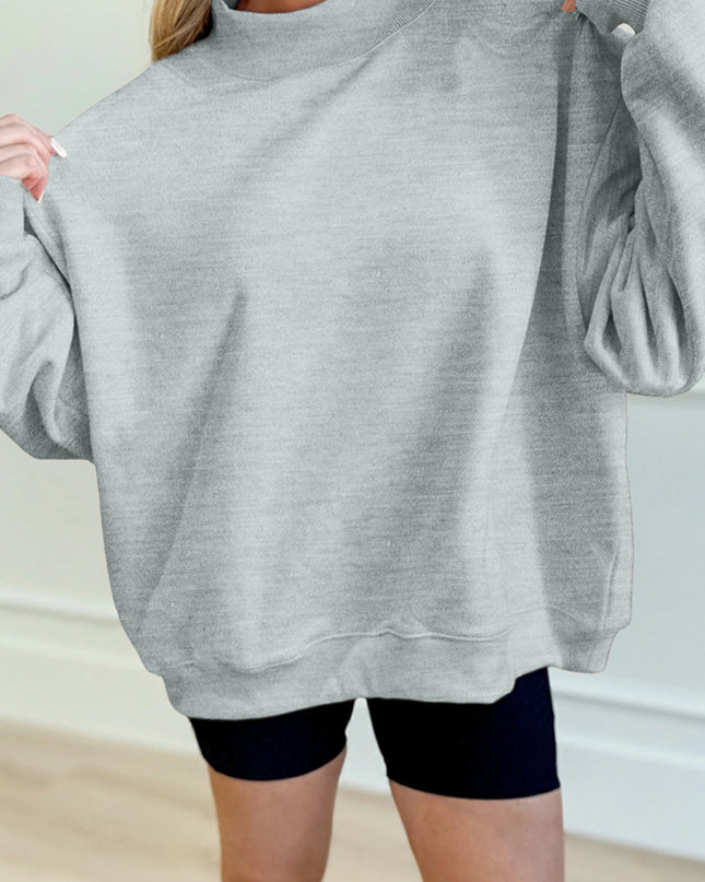 Gray Solid Color Oversized Mock Neck Sweatshirt