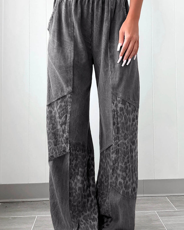 Coffee Leopard Patchwork Loose Pants