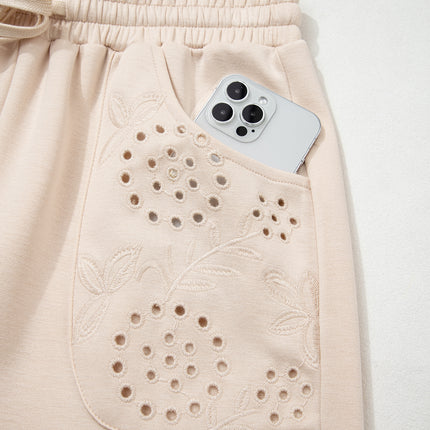 Jet Stream Embroidered Patched Pockets Drawstring Pants