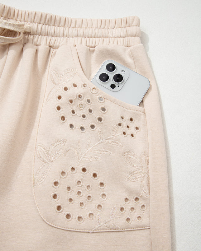 Jet Stream Embroidered Patched Pockets Drawstring Pants