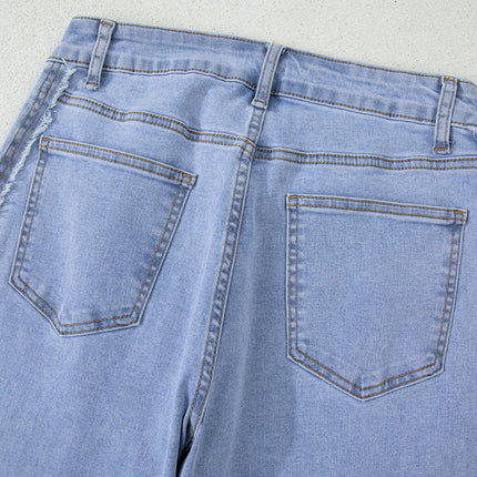 Beau Blue Contrast Stripe Frayed Side Panel Patchwork Shift Jeans