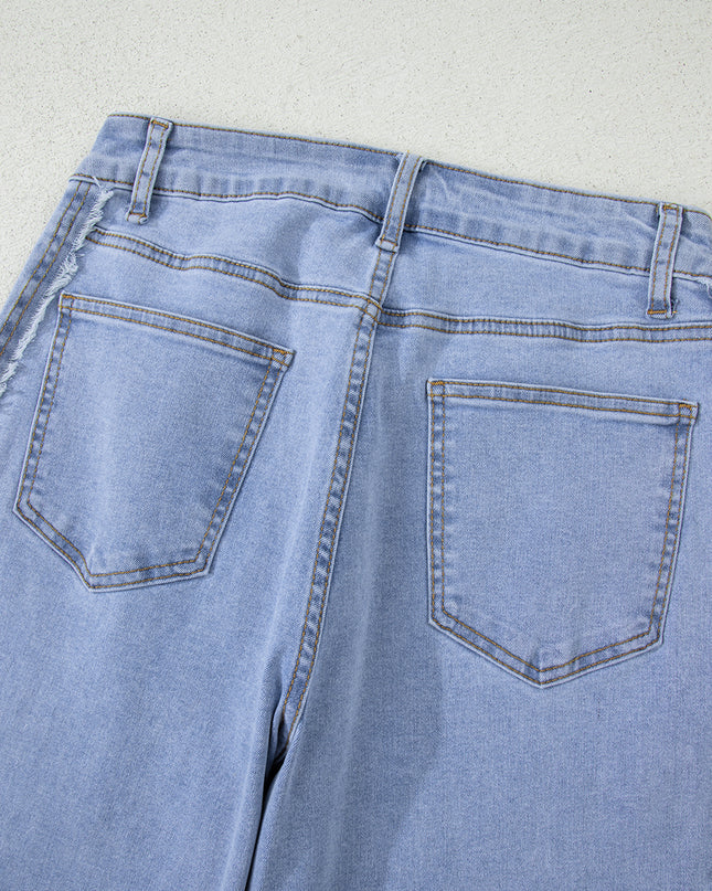 Beau Blue Contrast Stripe Frayed Side Panel Patchwork Shift Jeans