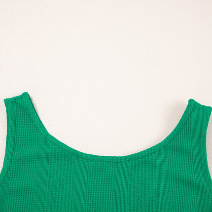 Beau Blue Solid Color Ribbed Ruffle Tank Top and Pants Set