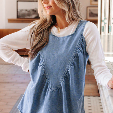 Myosotis Denim Pleated Patchwork Sleeveless Top