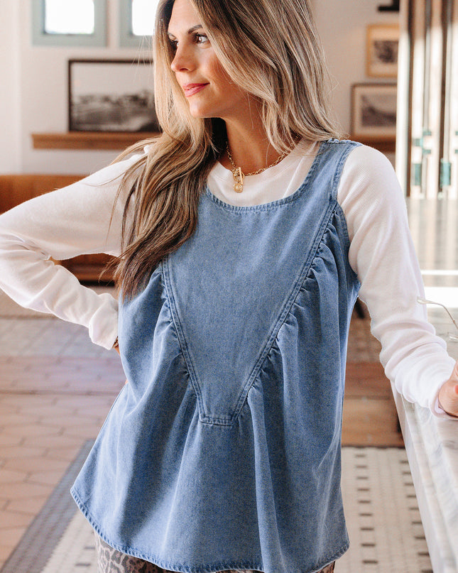 Myosotis Denim Pleated Patchwork Sleeveless Top