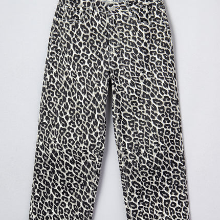 Black Leopard Print Barrel Jeans