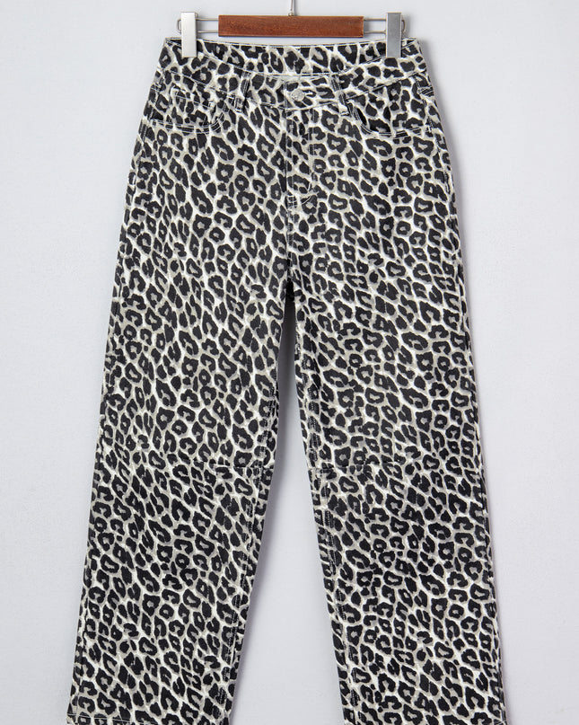 Black Leopard Print Barrel Jeans