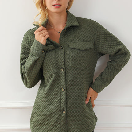Black Retro Quilted Flap Pocket Button Shacket