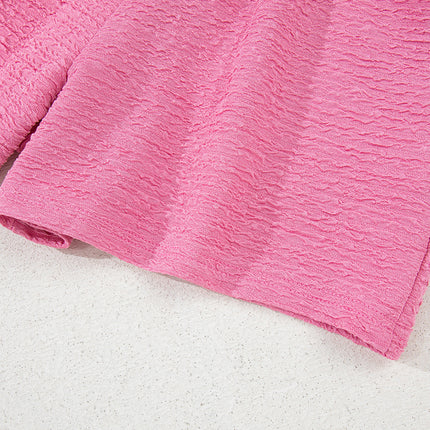 Pink Textured V Neck T Shirt and Shorts Set