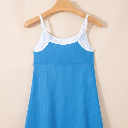 Russet Orange Color Block Edge Ribbed Pocketed Lined Swim Dress