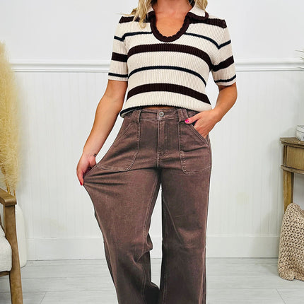 Dark Brown Retro Washed Patch Pocket Loose Jeans