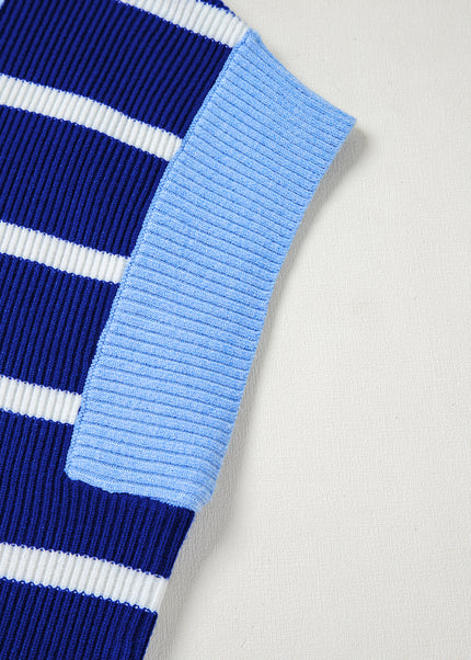 Black Stripe Colorblock Quarter Zip Collar Sweater Vest