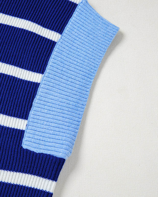 Black Stripe Colorblock Quarter Zip Collar Sweater Vest